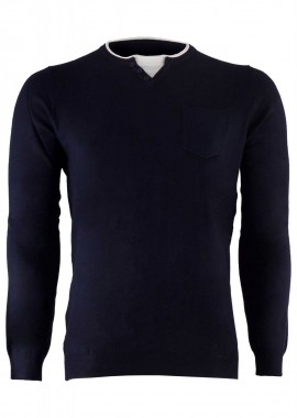 Αντρική μπλούζα με τσεπάκι slim γραμμή. Basic Collection ΜΠΛΕ