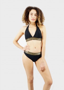 gsecret - Γυναικείο set bikini ψηλόμεσο meander pattern αποσπώμενη ενίσχυση Cup B ΜΑΥΡΟ