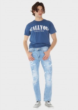 Ανδρικό παντελόνι Jean σκισίματα straight γραμμή. JEAN