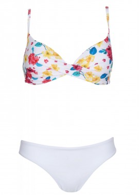 gsecret - Γυναικείο set μαγιό τρίγωνο floral ντραπέ σχέδιο bikini κανονική γραμμή. Καλύπτει B cup. ΛΕΥΚΟ