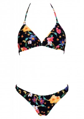 gsecret - Γυναικείο set μαγιό floral τρίγωνο αποαπώμενη ενίσχυση bikini παρτό. Καλύπτει A & B cup ΜΑΥΡΟ