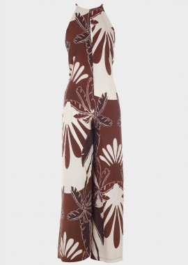 LUMINA - Γυναικεία ολόσωμη φόρμα tropical print.Summer Collection. MARRON
