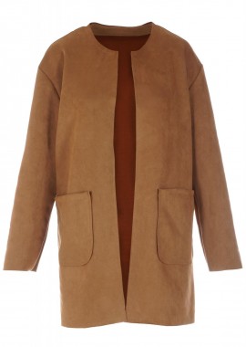 Γυναικείο σαμουά μονόχρωμο ημίπαλτο. ΚΑΜΕΛ