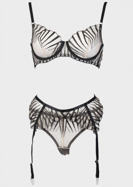 gsecret - Γυναικείο σετ sexy bra διαφάνειες ζαρτιέρα & string.Συσκευασία 3pack ΜΑΥΡΟ