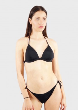 gsecret - Γυναικείο set μαγιό μονόχρωμο bikini δετό κανονική γραμμή. Καλύπτει B CUP. ΜΑΥΡΟ