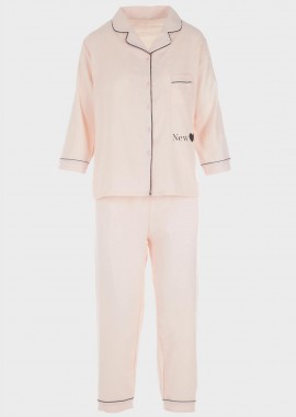 Γυναικεία πιτζάμα μακρύ μανίκι logo New.Homewear Collection BABY PINK