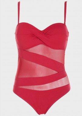 gsecret - Ολόσωμο μαγιο strapless push up με διαφάνειες. Καλύπτει B Cup ΜΠΟΡΝΤΩ