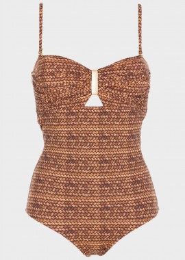 gsecret - Oλόσωμο μαγιό strapless διακοσμητικά κορδονάκια. Καλύπτει στήθος B Cup. COPPER