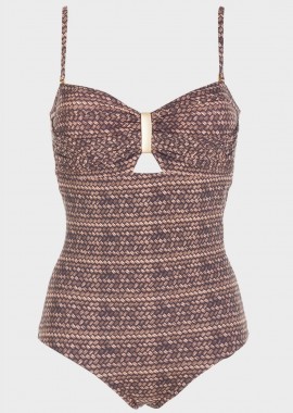gsecret - Oλόσωμο μαγιο strapless με μεταλλική λεπτομέρεια. Καλύπτει B Cup. ΚΑΦΕ