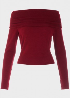 Γυναικεία μονόχρωμη μπλούζα off shoulder ΜΠΟΡΝΤΩ