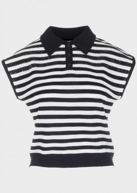 Γυναικεία μπλούζα με ρίγες και στράς. ΜΑΥΡΟ