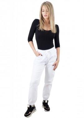 Γυναικείο παντελόνι με λάστιχο oversize γραμμή. Basic Collection. ΛΕΥΚΟ