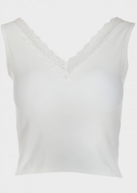 gsecret - Crop top ελαστικό με λεπτομέρειες δαντέλας ΛΕΥΚΟ
