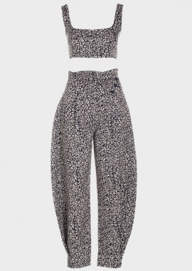 gsecret - Γυναικείο σετ παντελόνι - crop top all print ΜΑΥΡΟ