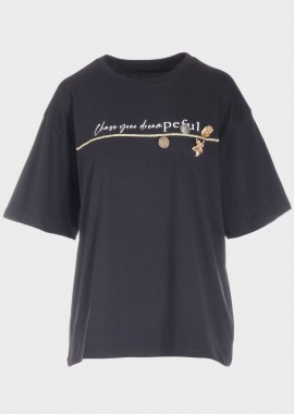 gsecret - Γυναικείο tshirt με μεταλλικά διακοσμητικά ΜΑΥΡΟ