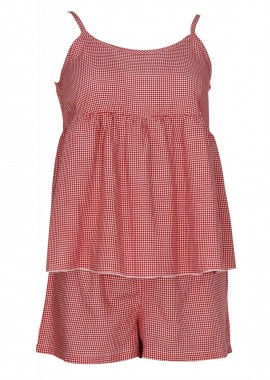 gsecret - Γυναικείο baby-doll petit καρώ αυξομειώμενο λεπτό ραντάκι σόρτς με λάστιχο. ΚΟΚΚΙΝΟ