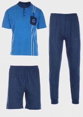 Πιτζάμα ανδρική με παντελόνι και σορτσάκι. Συσκευασία 3pack ΜΠΛΕ