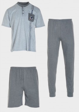Πιτζάμα ανδρική με κοντό μανίκι παντελόνι και σορτσάκι ΓΚΡΙ
