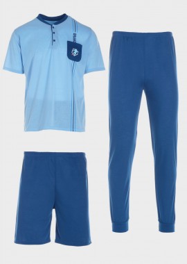 Πιτζάμα ανδρική με σχέδιο παντελόνι και σορτς. Συσκευασία 3pack ΣΙΕΛ