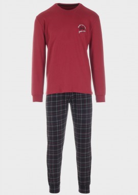 Ανδρική πιτζάμα Believe Your Power παντελόνι all print καρό.Homewear Collection ΜΠΟΡΝΤΩ