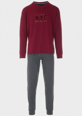 Ανδρική πιτζάμα NYC παντελόνι μονόχρωμο ΜΠΟΡΝΤΩ