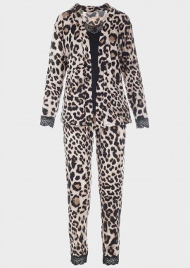 Γυναικείο σετ πιτζάμα ζακέτα τοπ & παντελόνι animal print ANIMAL