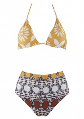 gsecret - Γυναικείο set bikini τριγωνάκι αποσπώμενη ενίσχυση με δέσιμο στο λαιμό και στην πλάτη. Καλύπτει Β Cup ΚΙΤΡΙΝΟ