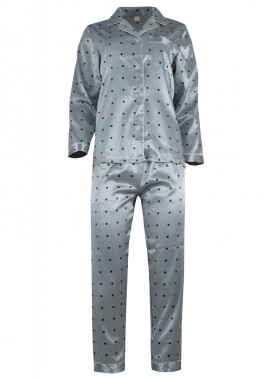 gsecret - Γυναικεία πυτζάμα σατέν με κουμπιά all print pois. Saten Collection ΣΙΕΛ