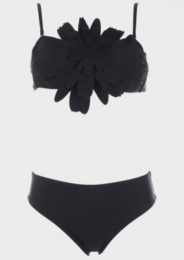 gsecret - Bikini strapless μονόχρωμο ενσωματωμένο λουλούδι.Καλύπτει B Cup ΜΑΥΡΟ