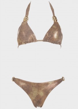 gsecret - Set bikini μεταλιζέ τριγωνάκι με χρυσά διακοσμητικά. Καλύπτει B Cup SAND