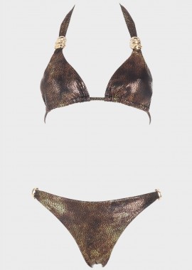 Bikini τριγωνάκι μεταλιζέ. Καλύπτει B Cup. ΜΑΥΡΟ