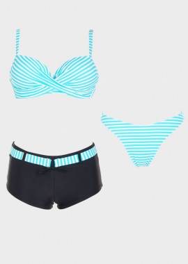 gsecret - Βikini push up με ρίγες string και σόρτς. Καλύπτει B Cup. Συσκευασία 3pack ΠΕΤΡΟΛ