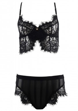gsecret - Set bralette ελαστική δαντέλα με μπανέλα & slip-hipster. Lace Collection ΜΑΥΡΟ