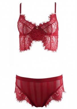 gsecret - Set bralette ελαστική δαντέλα με μπανέλα & slip-hipster. Lace Collection ΜΠΟΡΝΤΩ