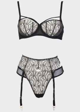 Γυναικείο set bralette bra string ρυθμιζόμενες τιράντες & ζαρτιέρα.Συσκευασία 3pack ΜΑΥΡΟ