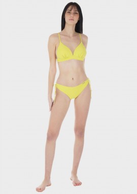gsecret - Γυναικείο σετ μαγιό bikini τριγωνάκι ανάγλυφες ρίγες push up ενίσχυση παρτό slip.Καλύπτει B Cup ΚΙΤΡΙΝΟ
