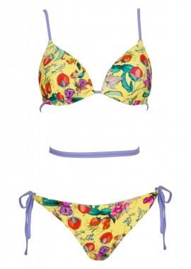 gsecret - Set μαγιό floral τρίγωνο σταθερή ενίσχυση bikini κανονική γραμμή δετό στο πλάι. Καλύπτει B cup. ΚΙΤΡΙΝΟ
