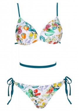 gsecret - Set μαγιό floral τρίγωνο σταθερή ενίσχυση bikini κανονική γραμμή δετό στο πλάι. Καλύπτει B cup. ΛΕΥΚΟ