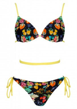 gsecret - Set μαγιό floral τρίγωνο σταθερή ενίσχυση bikini κανονική γραμμή δετό στο πλάι. Καλύπτει B cup. ΜΑΥΡΟ
