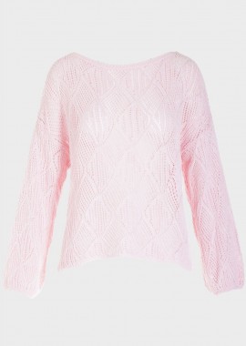Μπλούζα γυναικεία μονόχρωμη αραιή πλέξη ΡΟΖ