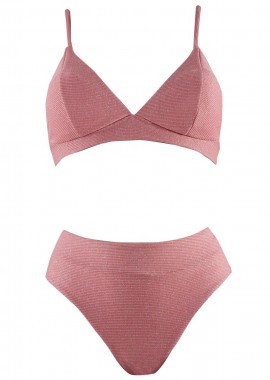 gsecret - Γυναικείο σέτ μαγίο τρίγωνο bikini ψηλόμεσο. Καλύπτει B cup ΡΟΖ