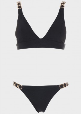Bikini μονόχρωμο τριγωνάκι διακοσμητικοί κρίκοι.Καλύπτει B Cup ΜΑΥΡΟ
