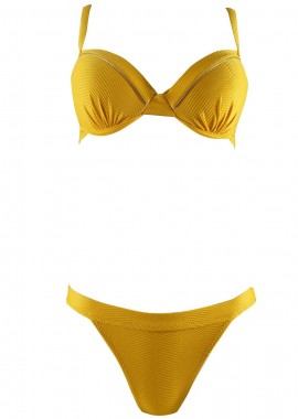 gsecret - Γυναικείο set μαγιό ενισχυμένο bikini ψηλόμεσο. Καλύπτει C & D cup. ΚΙΤΡΙΝΟ