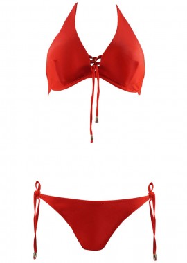 Γυναικείο μαγιό τρίγωνο φαρδύ bikini δετό κανονική γραμμή. Καλύπτει D cup ΚΟΚΚΙΝΟ