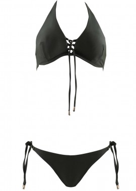 gsecret - Γυναικείο μαγιό τρίγωνο φαρδύ bikini δετό κανονική γραμμή. Καλύπτει D cup ΧΑΚΙ