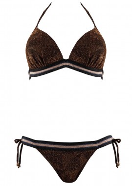 gsecret - Γυναικείο μαγιό τρίγωνο ενίσχυση bikini δετό παρτό. Καλύπτει B & C cup. ΜΠΡΟΝΖΕ