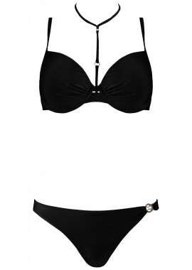 gsecret - Σέτ μαγιό επένδυση bikini κανονική γραμμή D Cup.Αποσπώμενο κορδόνι λαιμού. ΜΑΥΡΟ