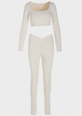Σετ μονόχρωμο κολάν crop top ΜΠΕΖ
