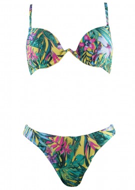 gsecret - Γυναικείο σέτ μαγιό ενισχυμένο bikini παρτό floral print. Καλύπτει B cup ΚΙΤΡΙΝΟ