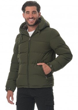 gsecret - Ανδρικό puffer jacket ενσωματωμένη κουκούλα τσέπες φερμουάρ. Winter Collection ΧΑΚΙ